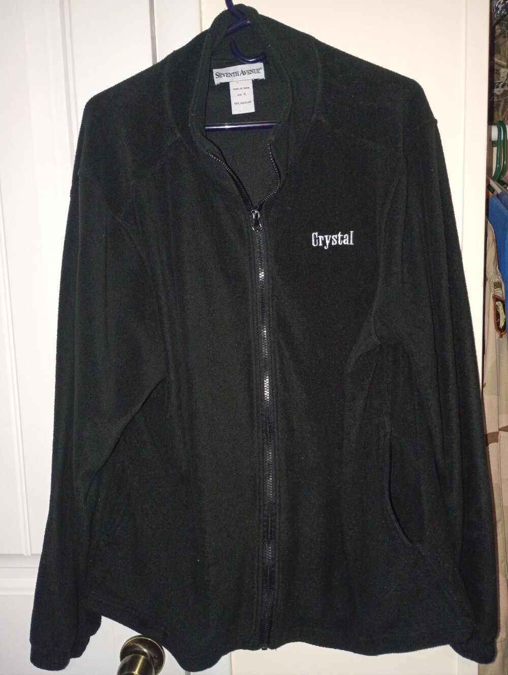Crystal Embroidered Black Full-Zip Fleece Jacket